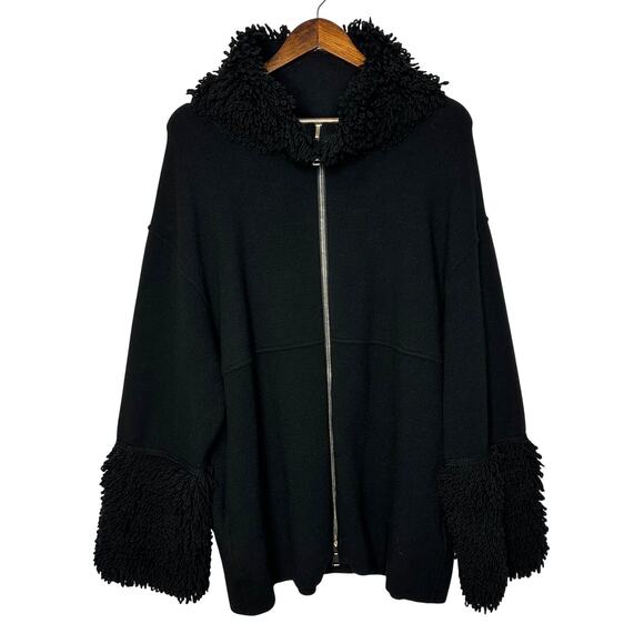 Les Copains Black Wool Italian Zip Up Luxury Statement Coat Women's Medium